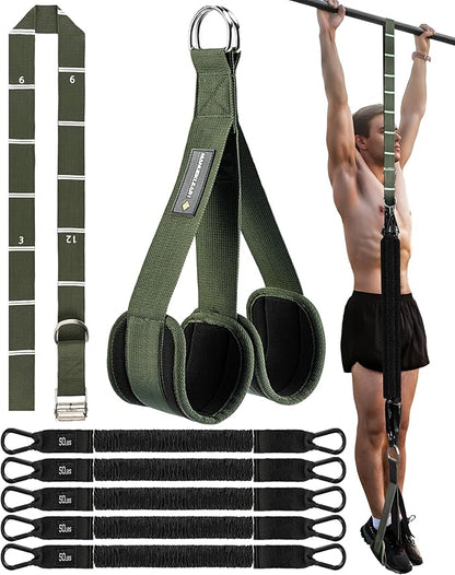 MANUEKLEAR Heavy Duty Resistance Bands for Pull Ups, Pull Up Assistance Bands with Scale Tracking Feature, Adjustable Pull Up Assist Band with Five 50-Pound Pull Up Bands and Fabric Feet/Knee Rest