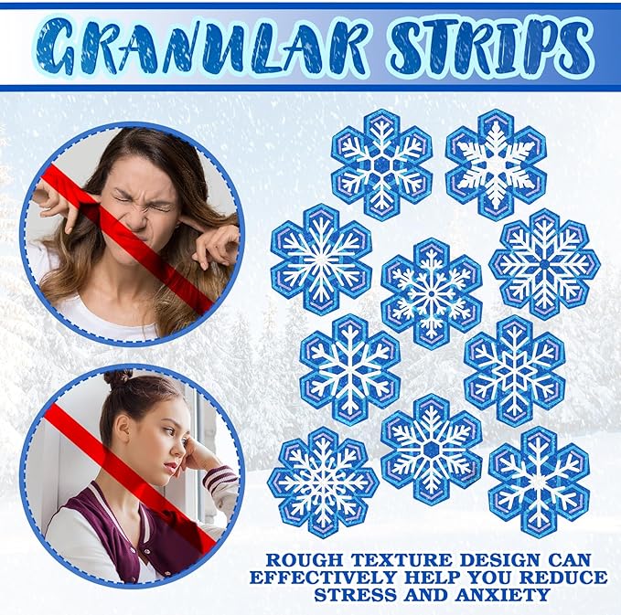Crtiin 50 Pieces Anxiety Sensory Stickers for Anxiety Relief Items Mental Health Stickers Fidget Textured Strips for Office Classroom Desk Relieve Adult Stress(Snowflake)