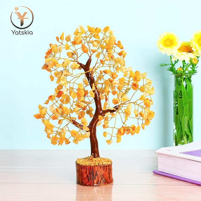 Yellow Tree - Yellow Healing Crystal, Gemstone Tree, Chakra Gifts, Crystal Luck, Crystal Trees, Tree of Life Gemstone, Balancing Tree, Crystal Items for Gift, Tree of Life Décor | Energy Healing Stone