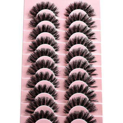Lashes False Wispy Eyelashes Volume Cat Eye Lash Strips Fake Mink Eyelash Pack Natural Look Fluffy Full Strip Lashes Set Clear Band Easy Eyelashes for Beginners with Cluster Looking