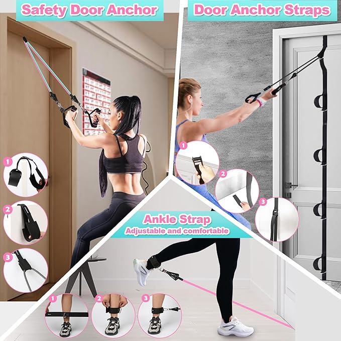 Resistance Band Set. Exercise Bands with Handles, Door Anchor and Ankle Strap. Home Gym, Supports Full-Body Workouts - with Training Guide and Fitness Video