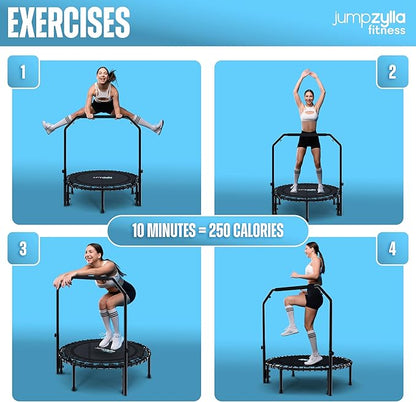 Jumpzylla Fitness Trampoline 40" or 48" | Foldable Mini Rebounder Trampoline for Adults with Bar | Durable, Quiet, Low-Impact Exercise Equipment for Indoor and Home Workouts (550 LBS Capacity)