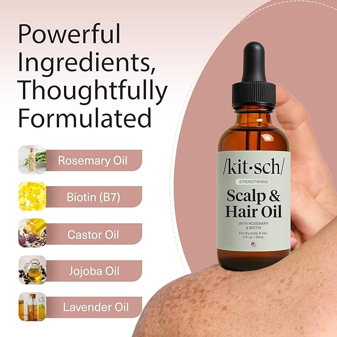 Kitsch Rosemary Oil Pre-Wash Strengthening Hair Oil with Castor, Biotin, Jojoba, Lavender Scent, 60ml