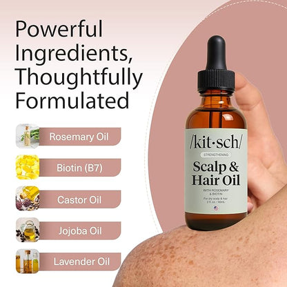 Kitsch Rosemary Oil Pre-Wash Strengthening Hair Oil with Castor, Biotin, Jojoba, Lavender Scent, 60ml
