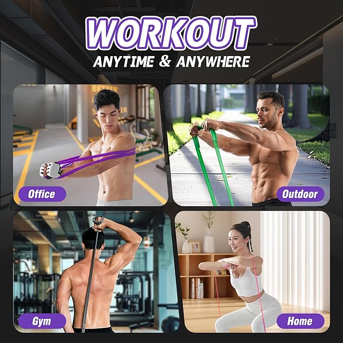 4-Level Resistance Bands Set for Pull Up Assistance, Home Gym - Elastic Silicone Exercise Bands for Physical Therapy, Stretching, Training - Workout Equipment for Women & Men