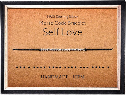 KGBNCIE Morse Code Bracelet for Women Sterling Silver Beads on Silk Cord Secret Message Fuck Friendship Inspirational Encouragement Bracelet Gift for Her