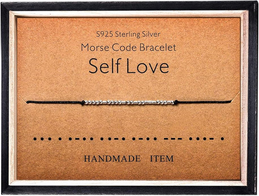 KGBNCIE Morse Code Bracelet for Women Sterling Silver Beads on Silk Cord Secret Message Fuck Friendship Inspirational Encouragement Bracelet Gift for Her