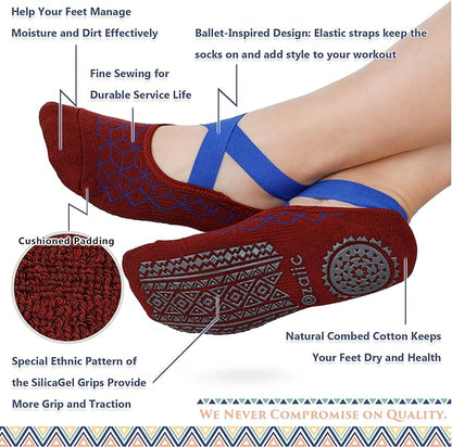 Ozaiic Yoga Socks for Women Non-Slip Grips & Straps, Ideal for Pilates, Pure Barre, Ballet, Dance, Barefoot Workout