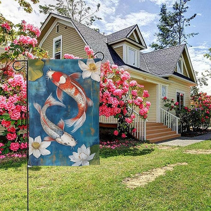 Two koi fish Garden Flag 12x18 In Double Sided Yard Flags Lawn Sign Decor No Flagstand