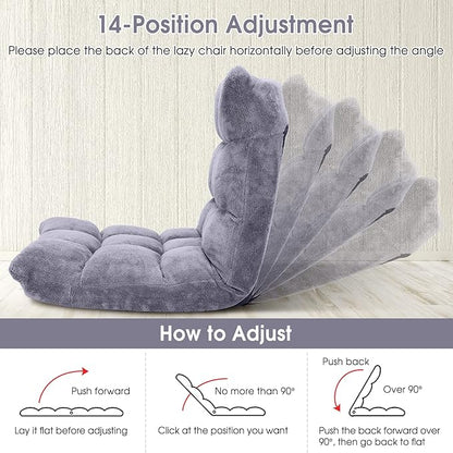 GORELAX Memory Foam Floor Chair, 14-Poistion Adjustable Reading Gaming Chair Recliner, Folding Cushioned Meditation Chair with Back Support, Padded Lazy Sofa for Adults, Kids