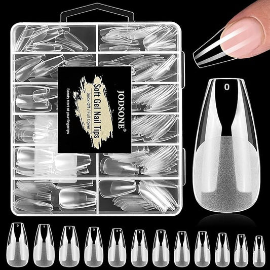 JODSONE Short Straight Nails Tips Full Cover Soft Gel Nail Tips for Professional Pre-shaped Straight Shape False Nail Half Matte Fake Nail 10 Sizes 240PCS