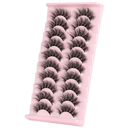 FANXITON Mink Lashes False Eyelashes Dramatic Full Mink Lashes Wispy 19 MM Natural Look 3D Fake Eyelashes 10 Pairs Pack