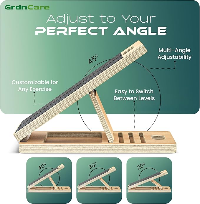 Calf Stretcher – Wooden Portable Slant Board for Calf Stretching – Adjustable Incline Board Physical Therapy Equipment with Reducing Injury Risk and Improving Foot, Leg & Ankle Mobility