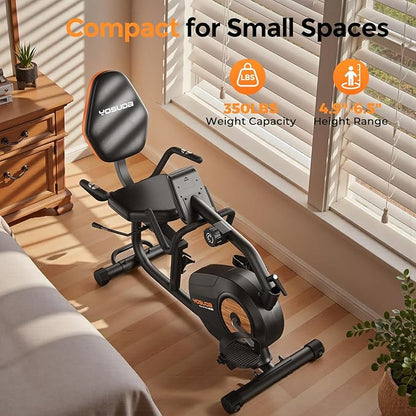 YOSUDA Recumbent Exercise Bike for Home，Magnetic Staionary Bike for Seniors/Adults with Adjustable Seat, 350LB Capacity, 16-level Resistance, LCD Monitor & Pulse Sensors