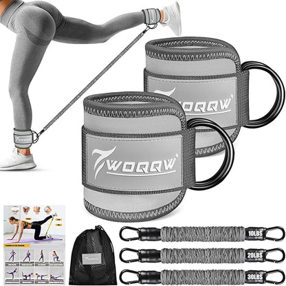 Ankle Resistance Bands with Cuffs, Leg and Glutes Workout Equipment, Resistance Bands with Ankle Straps for Cable Machine Kickbacks, Booty Workouts, Lower Body Exercises - Home Gym Exercise Equipment
