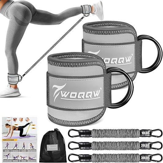 Ankle Resistance Bands with Cuffs, Leg and Glutes Workout Equipment, Resistance Bands with Ankle Straps for Cable Machine Kickbacks, Booty Workouts, Lower Body Exercises - Home Gym Exercise Equipment