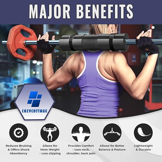 Barbell Pad Set for Hip Thrust & Squats – 9-Piece Workout Kit for Women | Includes 2 Bar Pads, 2 Ankle Straps, 2 Resistance Bands & Gym Accessories – No Pain Hip Thrusts – Glute, Leg & Booty Training