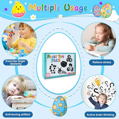 Fidget Toys Adults Pack, Sensory Toys Set for Kids, Fidget Spinner Slug, Figette Cool Gadget for 8-12 Boys Teens ADHD Autism Stress Relief Desk Toy Easter Basket Stuffers for Gift