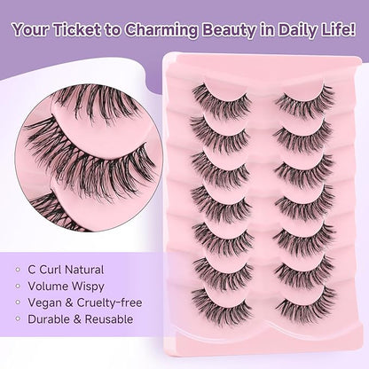 Lashes False Eyelashes Natural Lashes Wispy Eyelashes 13mm Lashes Pack Thin Memory Band Volume Wispy Lashes Soft Strip Lashes C Curl Natural Eyelashes Fake Lashes 7 Pair EVENTILL
