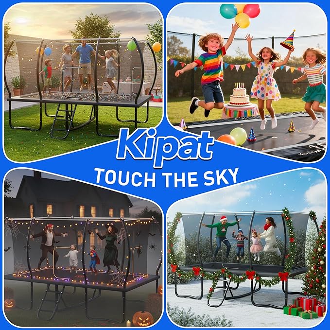 8×14FT Rectangle Tranpoline 1500LBS Heavy Duty Outdoor Tranpoline w Enclosure for Adults & Kids, ASTM Approved Gymnastics Tranpoline, No-Gap Design, Safe Family Backyard Bouncing Fun