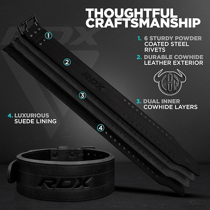 RDX IPF Compliant Powerlifting Belt 13mm and 10mm, USAPL USPA and IPL Competition Level Genuine Leather 4” Gym Belt for Heavy Weight Lifting Deadlift Squats and Strongman Strength Training, Men Women