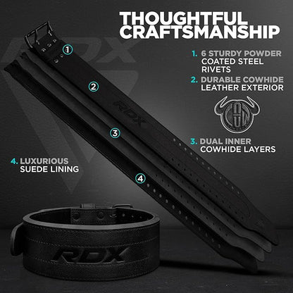 RDX IPF Compliant Powerlifting Belt 13mm and 10mm, USAPL USPA and IPL Competition Level Genuine Leather 4” Gym Belt for Heavy Weight Lifting Deadlift Squats and Strongman Strength Training, Men Women