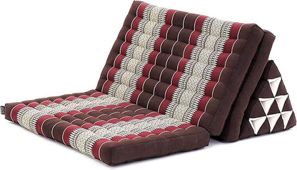 Leewadee 3-Fold Mat XXL with Triangle Cushion – Firm TV Pillow, Foldable Mattress with Cushion Made of Kapok, 67 x 31 inches, Brown Red
