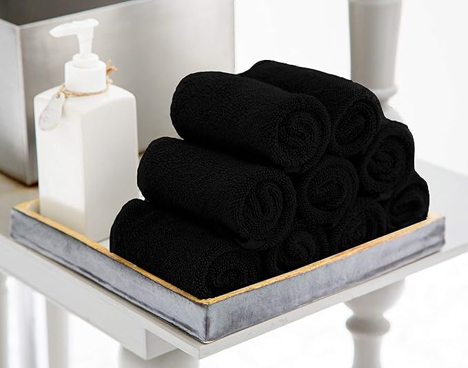 Utopia Towels 12 Pack Cotton Washcloths Set, 100% Ring Spun Cotton, Premium Flannel Face Cloths, Highly Absorbent and Soft Feel Fingertip Towels, Black