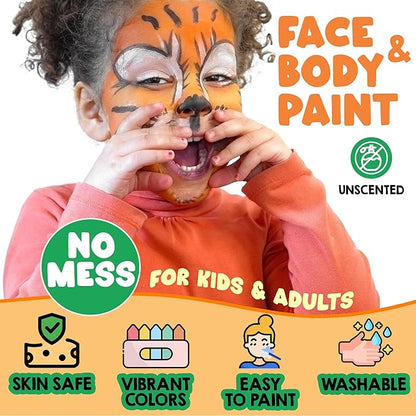 Jim&Gloria Water Based Face Paint Sticks Bulk 32 Professional Face Painting Kit for Kids Party, Metallic, Neon, Classic Facepaint Crayons, Washable Body Paint Adults Cosplay, Clown, Halloween Makeup
