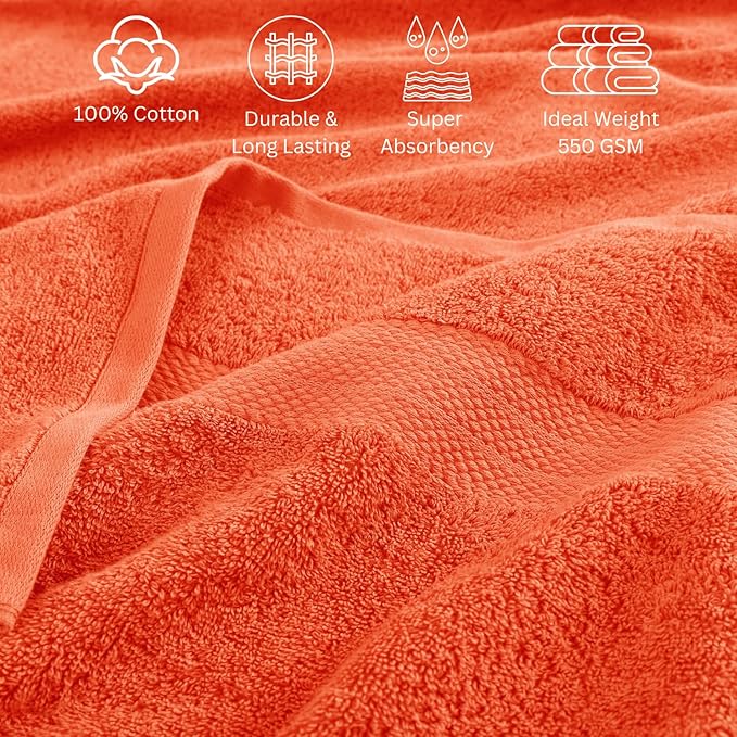 LANE LINEN 100% Organic Cotton Bathroom Towel Set - 24 Pc - Ringspun, Quick Dry, Soft & Absorbent - 2 Bath Sheets, 4 Bath, 6 Hand Towels, 8 Washcloths, 4 Fingertip - Ringspun Technology - Tiger Lily