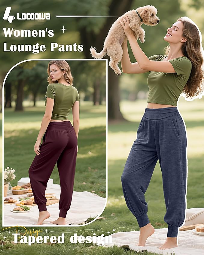 2 Pack Women's Yoga Joggers, Cozy Sweatpants with Pockets Casual Loose Comfy High Waisted Lounge Pants