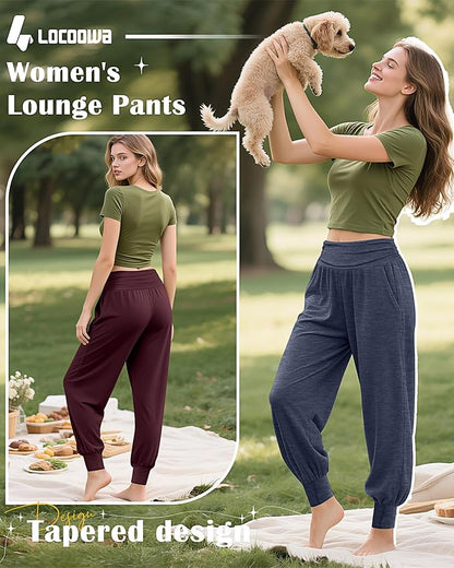 2 Pack Women's Yoga Joggers, Cozy Sweatpants with Pockets Casual Loose Comfy High Waisted Lounge Pants