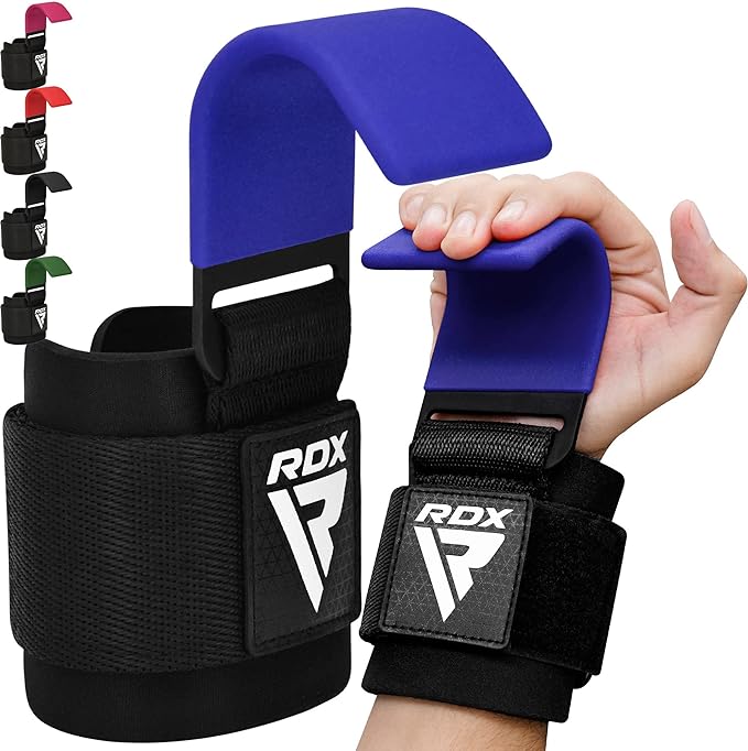 RDX Weight Lifting Hooks for Deadlifting (Pair) - 600Lbs Capacity - 8MM Neoprene Wrist Support Wraps - Grip Enhancer for Pull Ups Lat Pulldowns Rows - Adjustable Gym Workout Power Straps for Men Women