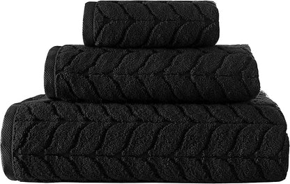 BAGNO MILANO Turkish Bath Towels, Soft Plush Jacquard Luxury Bath Towels, Quick Dry Towel Set (Black, 6 pcs Towel Set)