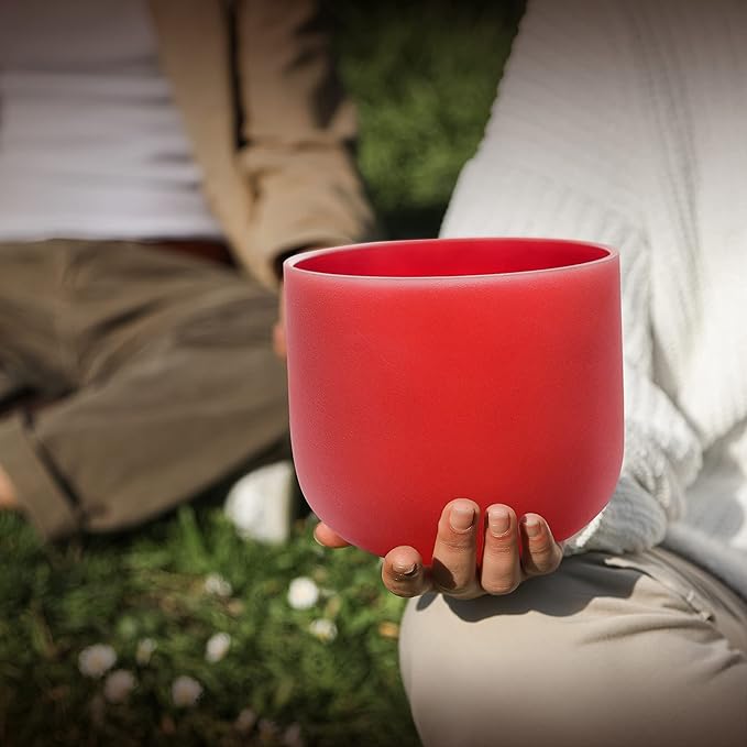 ALIOTH Red C note Root Chakra Crystal Singing Bowl 8 inch with Sound Bowl Suede Striker for yoga