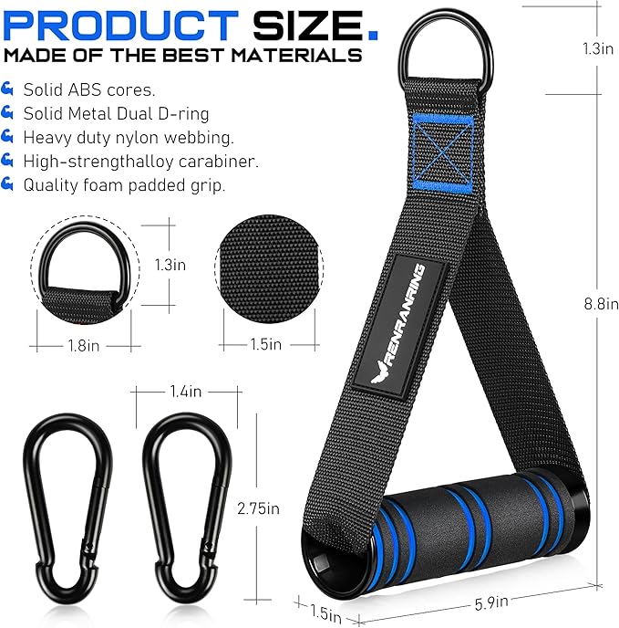 RENRANRING Gym Exercise Handles, Replacement Handle Attachments for Cable Machine Pulleys, Resistance Band and Strength Trainer, Pull Down Workout Accessories, Home Gym Add On Equipment