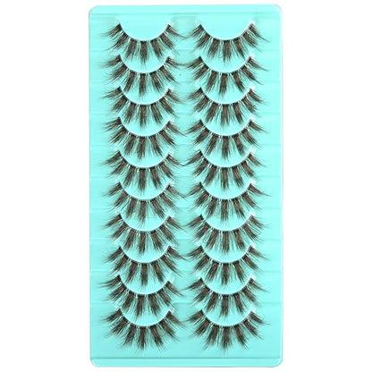 Brown Lashes Mink Lashes Fluffy Wispy Eyelashes Medium Natural Eye Lash Pack Thick Full Small Strip Eyelash Set Thin Band Russian Strips Lash Extension (Brown Spiky | 11-17mm)