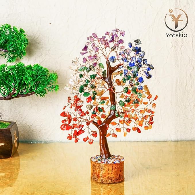 YATSKIA Seven Chakra Crystal Tree, Gemstone Tree of Life, Birthday Gifts for Women, Home Office Decor, Feng Shui Decor, Crystal Gifts
