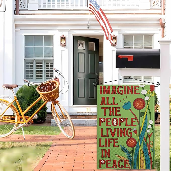 Imagine All The People Living Life in Peace Garden Flag 12x18 Inch Be Kind Garden Flags Peace Floral Sign flag for Outside Indoor House Yard Outdoor Lawn Decor