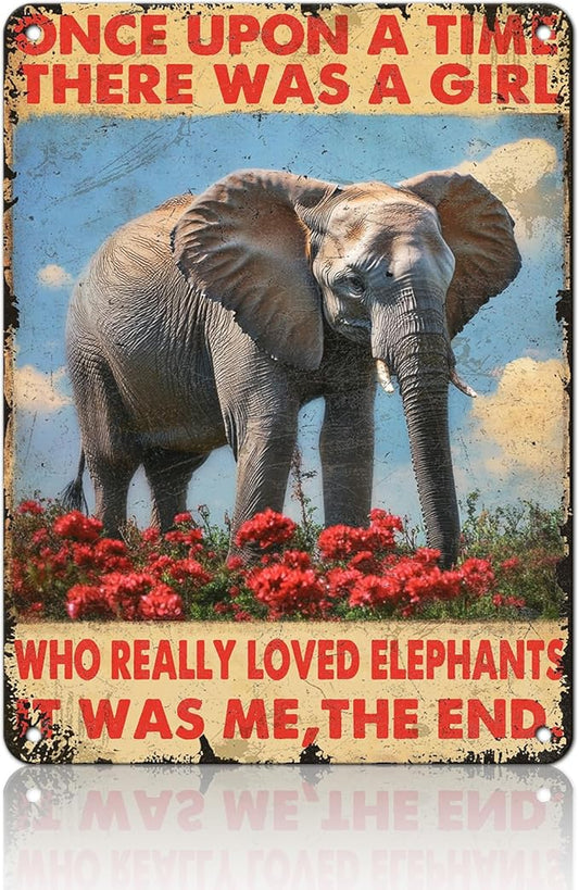 Retro Elephants Metal Poster There Was A Girl Who Really Loved Elephants Metal Tin Signs Vintage Plaque Wall Decor Gift For Home Kitchen Office Men Cave Club Bar 12x16 Inch