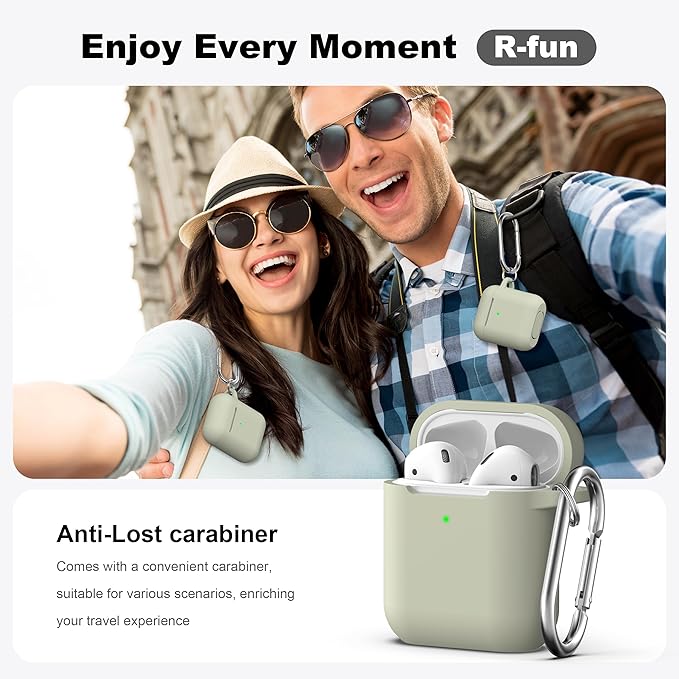 R-fun Compatible with AirPods Case Cover, Soft Silicone Protective Cover with Keychain for Women Men Compatible with Apple AirPods 2nd 1st Generation Charging Case, Front LED Visible,Brick Green