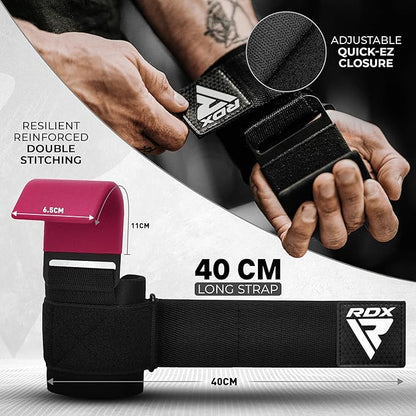 RDX Weight Lifting Hooks for Deadlifting (Pair) - 600Lbs Capacity - 8MM Neoprene Wrist Support Wraps - Grip Enhancer for Pull Ups Lat Pulldowns Rows - Adjustable Gym Workout Power Straps for Men Women