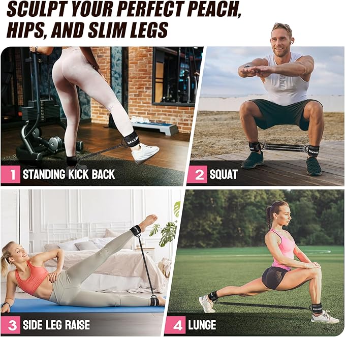 Ankle Resistance Bands with Cuffs, Ankle Weights Bands for Working Out, Women Leg and Glutes Workout Equipment, Exercise Bands for Kickbacks, Butt and Booty Trainer, Home Gym Fitness Equipment