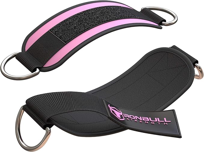 Iron Bull Strength Ankle Straps for Cable Machines (Pair) - Double D-Ring Attachment, Fully Adjustable, Breathable Comfort Neoprene - for Legs, Glutes, Abs and HIPS Workouts - Fits Women & Men