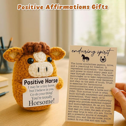 Mini Encouragement Gifts for Her Him, Handmade Motivational Inspirational Uplifting Mental Health Positive Affirmation Support Gift for Women Men Friend Coworker Teens, Crochet Horse