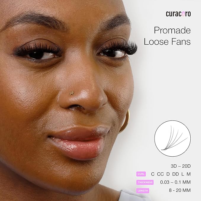 Curacoro Promade 500 Fans 10D-0.03 C Curl 8mm Length Handmade Volume Lash Fans for Long-Lasting Eyelash Extension