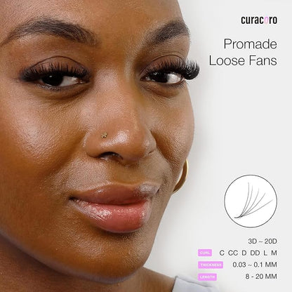 Curacoro Promade 500 Fans 10D-0.03 C Curl 8mm Length Handmade Volume Lash Fans for Long-Lasting Eyelash Extension