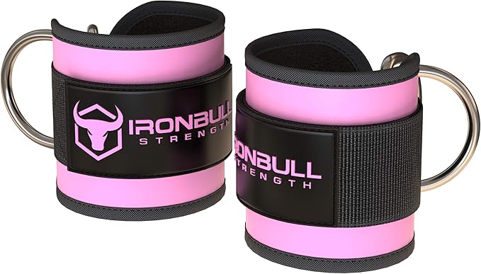 Iron Bull Strength Ankle Straps for Cable Machines (Pair) - Double D-Ring Attachment, Fully Adjustable, Breathable Comfort Neoprene - for Legs, Glutes, Abs and HIPS Workouts - Fits Women & Men