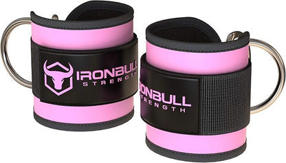 Iron Bull Strength Ankle Straps for Cable Machines (Pair) - Double D-Ring Attachment, Fully Adjustable, Breathable Comfort Neoprene - for Legs, Glutes, Abs and HIPS Workouts - Fits Women & Men