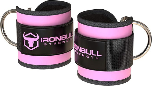 Iron Bull Strength Ankle Straps for Cable Machines (Pair) - Double D-Ring Attachment, Fully Adjustable, Breathable Comfort Neoprene - for Legs, Glutes, Abs and HIPS Workouts - Fits Women & Men